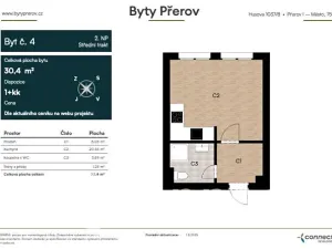 Prodej bytu 1+kk, Přerov, Husova, 30 m2