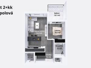 Pronájem bytu 2+kk, Olomouc - Slavonín, Topolová, 53 m2