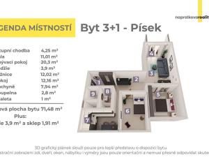 Prodej bytu 3+1, Písek, Vinařického, 71 m2