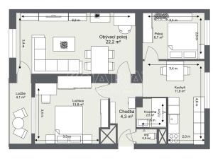 Prodej bytu 3+1, Praha - Horní Počernice, Běchorská, 66 m2