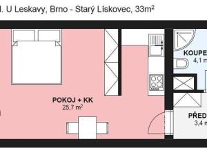 Pronájem bytu 1+kk, Brno - Starý Lískovec, U Leskavy, 33 m2