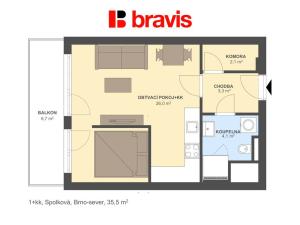 Pronájem bytu 1+kk, Brno - Zábrdovice, Spolková, 36 m2