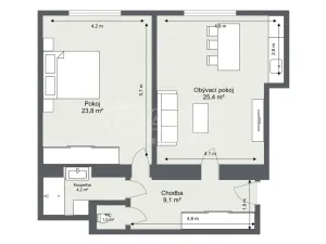 Pronájem bytu 2+kk, Praha, 60 m2