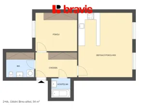 Pronájem bytu 2+kk, Brno - Veveří, Údolní, 54 m2
