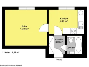 Pronájem bytu 1+1, Chvaletice, Obránců míru, 30 m2