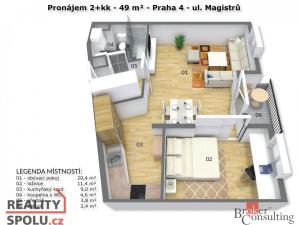 Pronájem bytu 2+kk, Praha - Michle, Magistrů, 49 m2