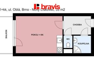 Pronájem bytu 1+kk, Brno - Nový Lískovec, Oblá, 33 m2