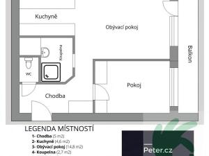 Pronájem bytu 2+kk, Mělník, Sportovní, 41 m2