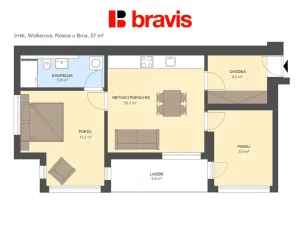 Pronájem bytu 3+kk, Rosice, Wolkerova, 57 m2