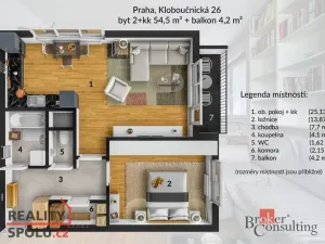 Prodej bytu 2+kk, Praha - Nusle, Kloboučnická, 54 m2