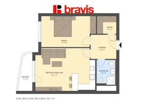Pronájem bytu 2+kk, Brno - Staré Brno, Ghegova, 62 m2