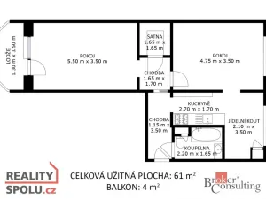Prodej bytu 2+1, Hodonín, 61 m2