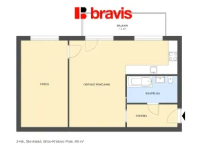 Pronájem bytu 2+kk, Brno - Královo Pole, Slovinská, 48 m2