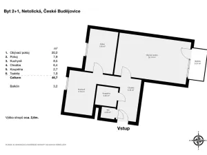 Pronájem bytu 2+1, České Budějovice, Netolická, 47 m2