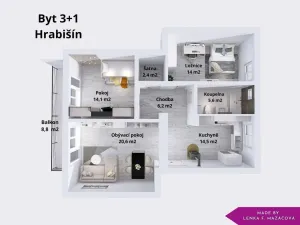 Prodej bytu 3+kk, Hrabišín, 79 m2