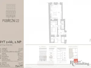 Prodej bytu 2+kk, Praha - Karlín, Pobřežní, 73 m2