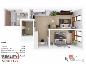 Pronájem bytu 2+kk, Praha - Libeň, Nad Rokoskou, 47 m2