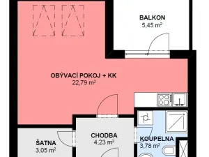 Pronájem bytu 1+kk, Brno - Veveří, Lidická, 42 m2