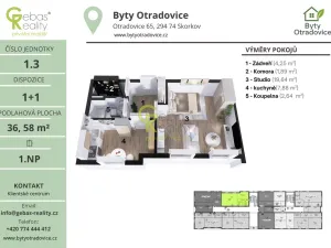 Prodej bytu 1+1, Skorkov - Otradovice, 38 m2