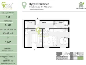 Prodej bytu 2+kk, Skorkov - Otradovice, 45 m2