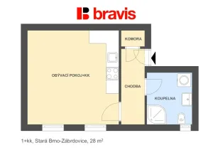 Pronájem bytu 1+kk, Brno, Stará, 28 m2