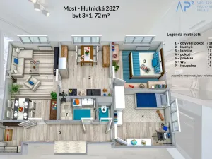 Pronájem bytu 3+1, Most, Hutnická, 72 m2