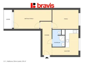 Prodej bytu 2+1, Brno - Lesná, Haškova, 58 m2
