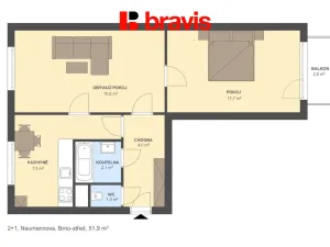Pronájem bytu 2+1, Brno - Pisárky, Neumannova, 55 m2
