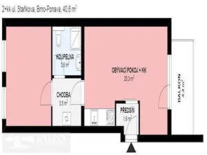 Pronájem bytu 2+kk, Brno, Staňkova, 41 m2