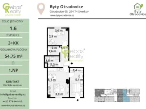 Prodej bytu 3+kk, Skorkov - Otradovice, 55 m2