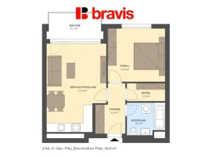 Pronájem bytu 2+kk, Brno - Černá Pole, třída Generála Píky, 57 m2