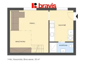 Pronájem bytu 1+kk, Brno - Husovice, Husovická, 30 m2