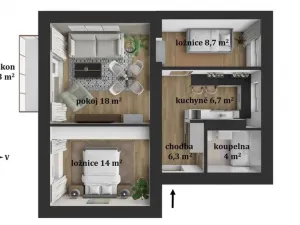 Prodej bytu 3+1, Zlín, Padělky I, 58 m2