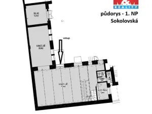 Pronájem kanceláře, Praha - Karlín, Sokolovská, 174 m2