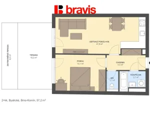 Pronájem kanceláře, Brno - Komín, Bystrcká, 57 m2