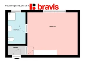 Pronájem bytu 1+kk, Brno - Židenice, Podpísečná, 25 m2