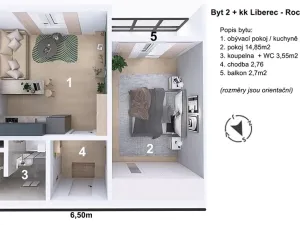 Pronájem bytu 2+kk, Liberec, Dobiášova, 42 m2