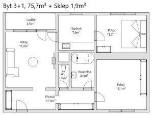 Prodej bytu 3+1, Olomouc - Nové Sady, Werichova, 74 m2