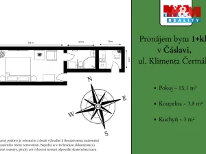 Pronájem bytu 1+kk, Čáslav - Čáslav-Staré Město, Klimenta Čermáka, 21 m2