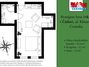 Pronájem bytu 1+kk, Čáslav - Čáslav-Staré Město, Klimenta Čermáka, 27 m2