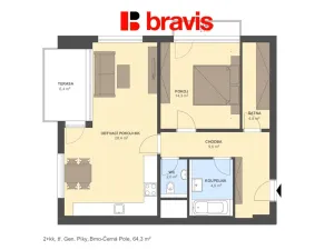Pronájem bytu 2+kk, Brno - Černá Pole, třída Generála Píky, 64 m2