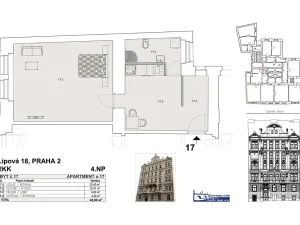 Pronájem bytu 2+kk, Praha - Nové Město, Lípová, 41 m2