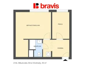 Pronájem bytu 2+kk, Brno - Židenice, Mikulovská, 40 m2