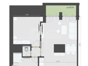 Pronájem bytu 2+kk, Praha - Karlín, Sokolovská, 48 m2