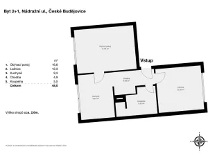 Pronájem bytu 2+1, České Budějovice, Nádražní, 50 m2