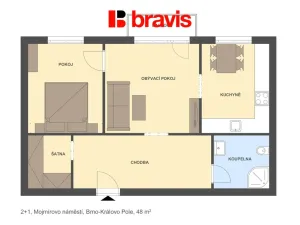 Pronájem bytu 2+1, Brno - Královo Pole, Mojmírovo náměstí, 48 m2