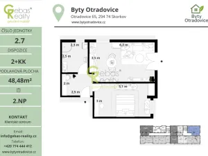 Prodej bytu 2+kk, Skorkov - Otradovice, 49 m2