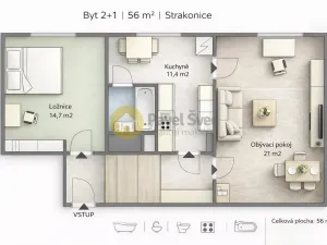 Prodej bytu 2+1, Strakonice - Strakonice I, Sídliště 1. máje, 56 m2