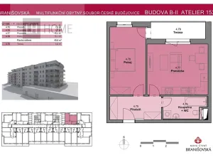 Prodej bytu 2+kk, České Budějovice, Branišovská, 49 m2