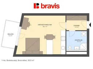 Pronájem bytu 1+kk, Brno - Zábrdovice, Bratislavská, 36 m2